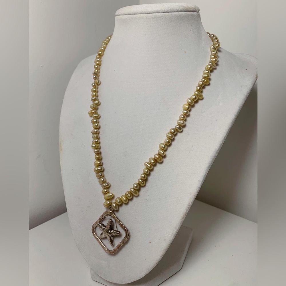 Freshwater Pearl Necklace with Sterling Silver Pendant and Clasp - Handmade